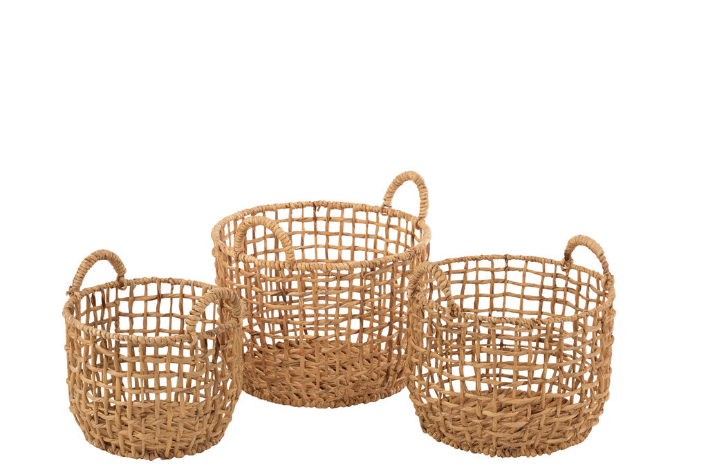 J-Line Set van 3 Ronde Open Manden Waterhyacint Naturel