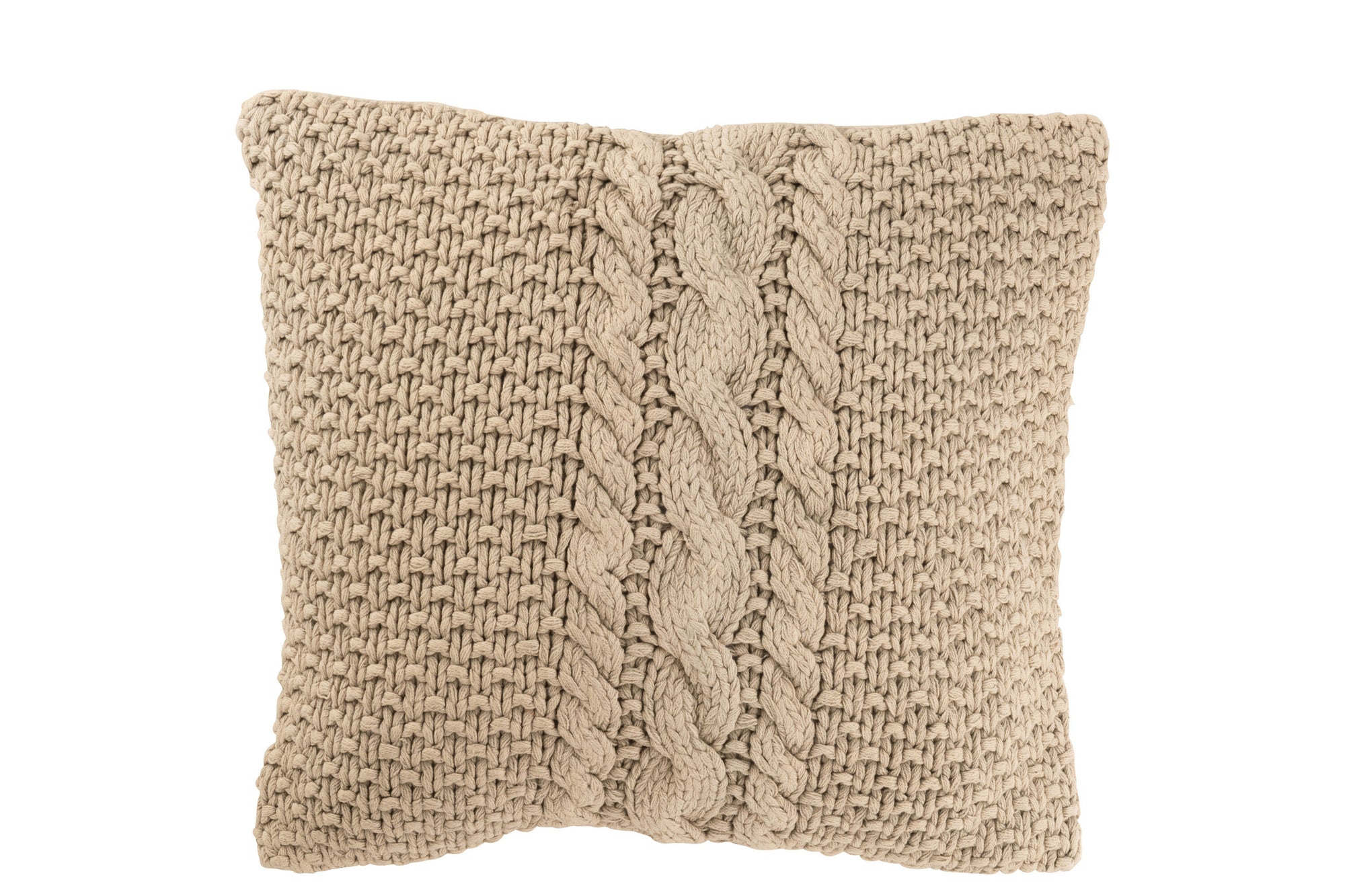 Kussen Gebreid+Vlecht Katoen Gewassen Beige