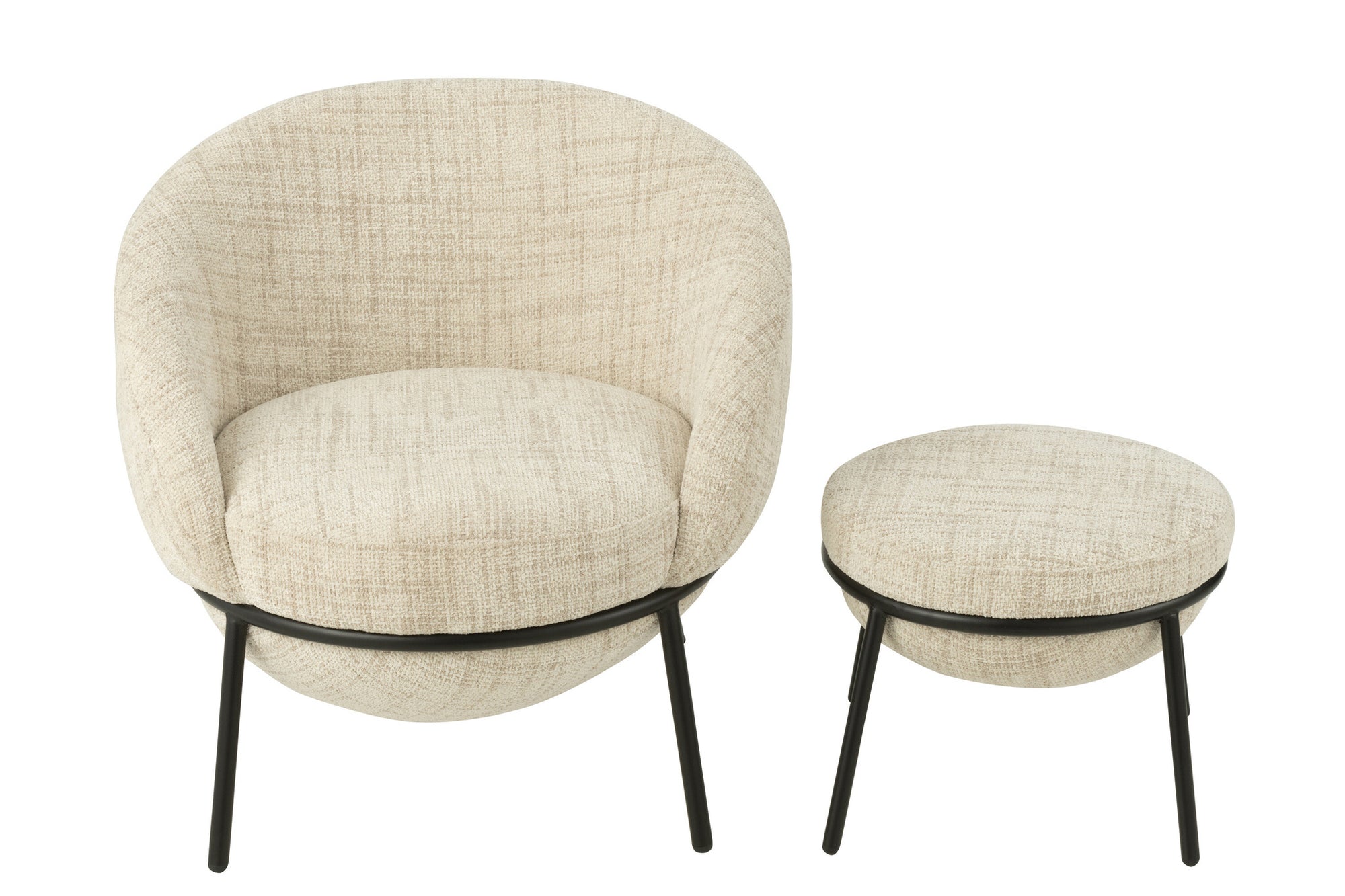Loungestoel + voetenkruk ijzer beige/zwart
