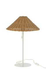 J-LINE TAFELLAMP METAAL/ROTAN WIT/NATUREL