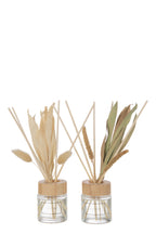 J-Line Scented Oil + Flowers Glass Green/Natural  2  stuks