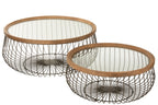 Set van 2 salontafels rond metaal/glas zwart