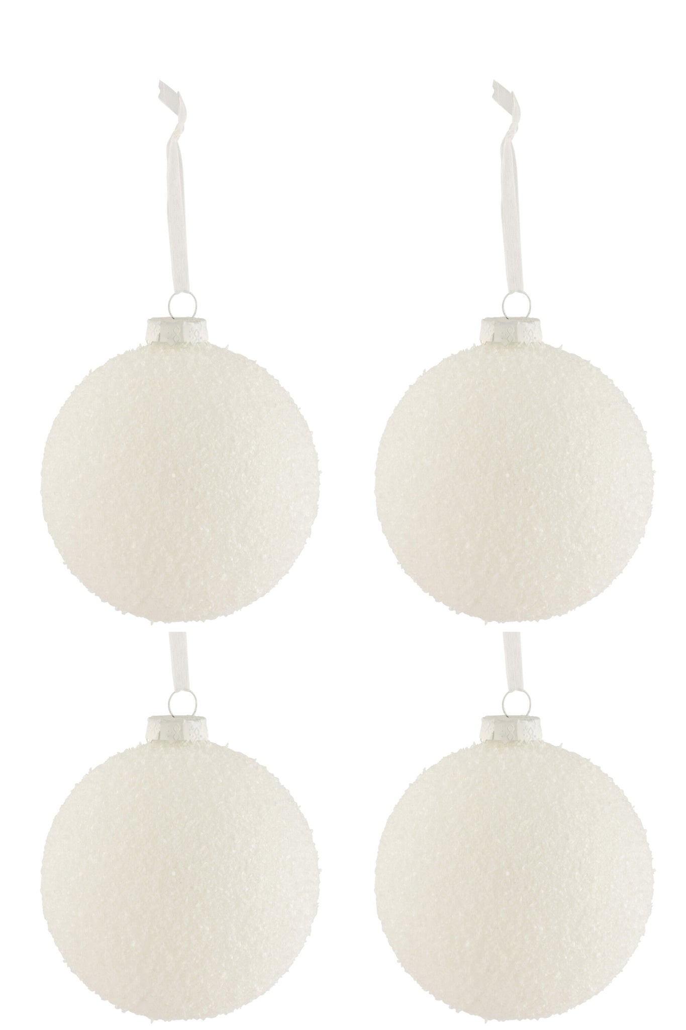 J-LINE DOOS VAN 4 KERSTBALLEN BESNEEUWD GLAS WIT GROOT