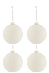 J-LINE DOOS VAN 4 KERSTBALLEN BESNEEUWD GLAS WIT GROOT