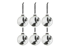 J-LINE DOOS VAN 6 KERSTBALLEN RONDE GEDROOGDE HARETAIL ZWART GLAS TRANSPARANT KLEIN