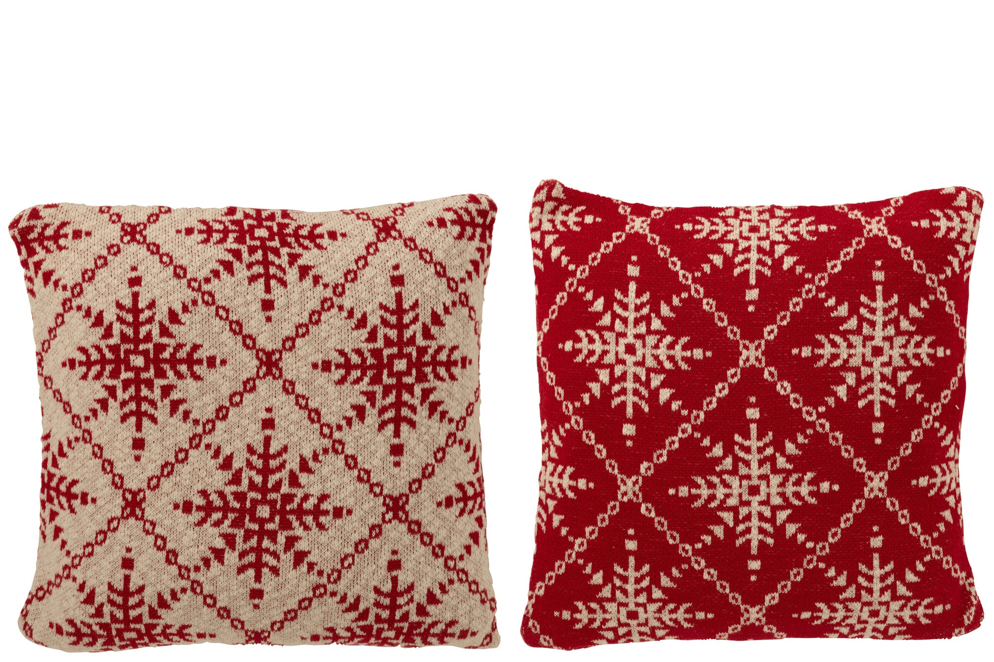 J-LINE KUSSEN SNEEUWVLOKKEN KATOEN KERST ROOD/WIT (ASSORTIMENT VAN 2)