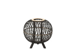 J-LINE LANTAARN BOL OP VOET BAMBOE ZWART/NATUUR MEDIUM