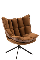 Relaxstoel met kussen op frame, textiel/metaal, bruin