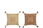 J-LINE KUSSEN ETHNIC PRINT + KWASTJES – KATOEN/POLYESTER – ZAND/BRUIN – SET VAN 2 – 45 CM