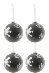 J-LINE DOOS VAN 4 KERSTBALLEN PARELS + SNEEUWVLOK GLAS GRIJS DONKER/WIT GROOT