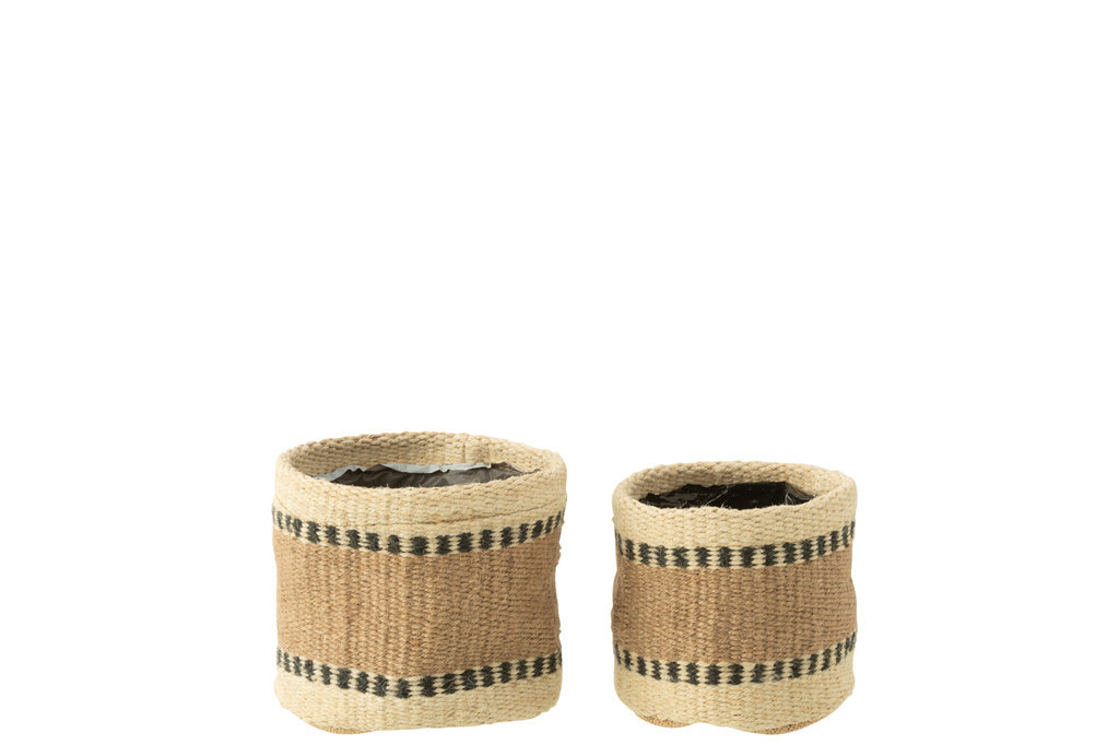 J-LINE SET VAN 2 RONDE MANDEN MET BAND JUTE NATUURLIJK/BEIGE XS/S