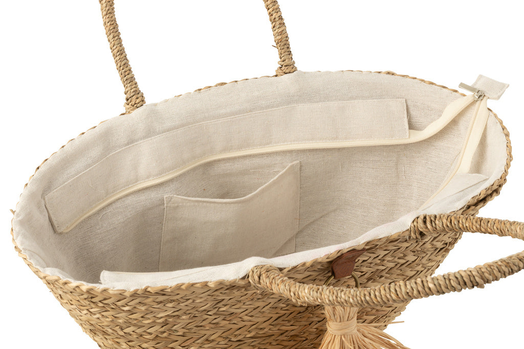 J-LINE STRANDTAS MET KWASTJES – ZEEGRAS/RAFFIA NATUUR