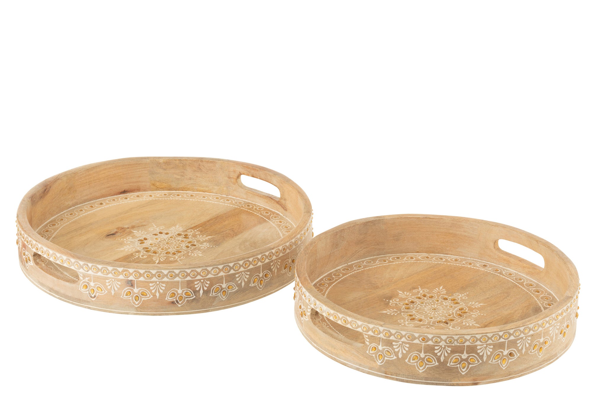 J-LINE SET VAN 2 DIENBLADEN MET 2 HANDVATTEN KRALEN MANGOHOUT NATUURLIJK/WIT