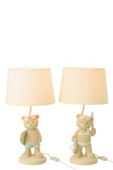 Tafellamp beer strand meisje/jongen polyresin beige/lichtblauw assortiment van 2