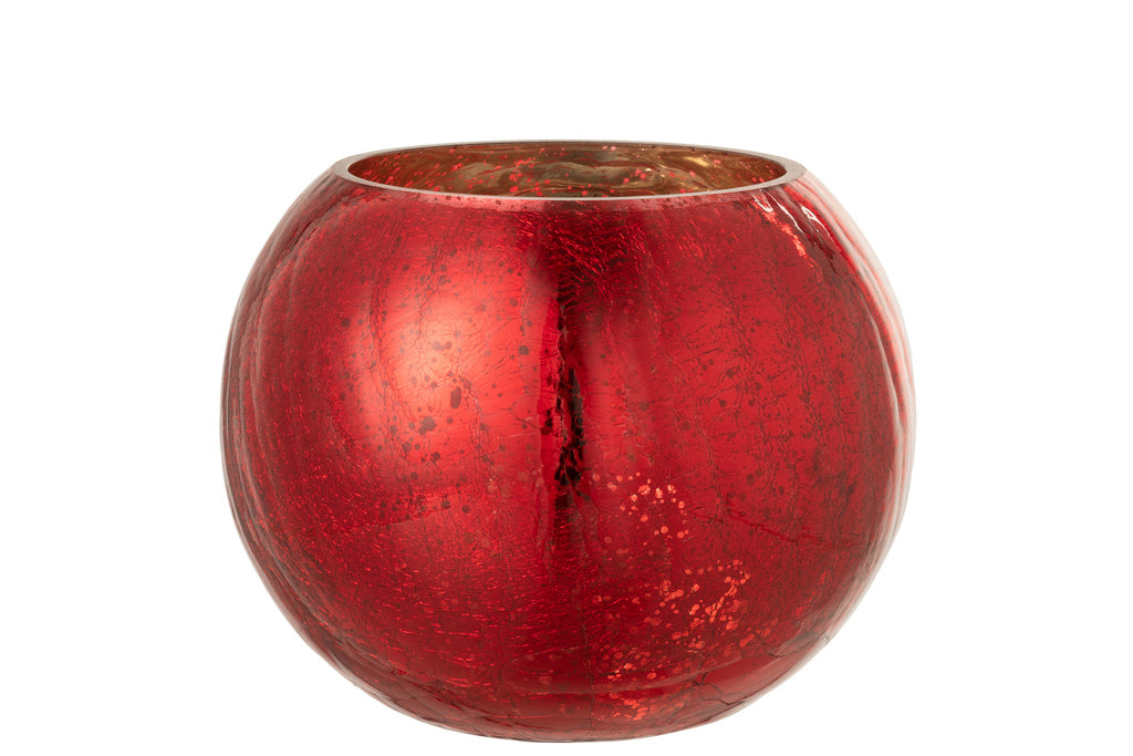 J-LINE WINDLICHT BAL CRAQUELÉ GLAS – PARELMOEREFFECT ROOD LARGE