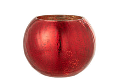 J-LINE WINDLICHT BAL CRAQUELÉ GLAS – PARELMOEREFFECT ROOD LARGE