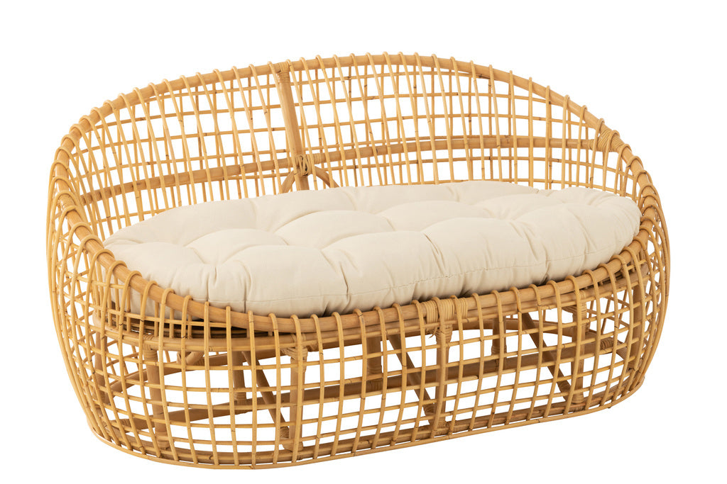 J-LINE 2-PERSOONS SOFA LISE + KUSSEN – ROTAN/TEXTIEL – NATURAL/WHITE – 137 CM