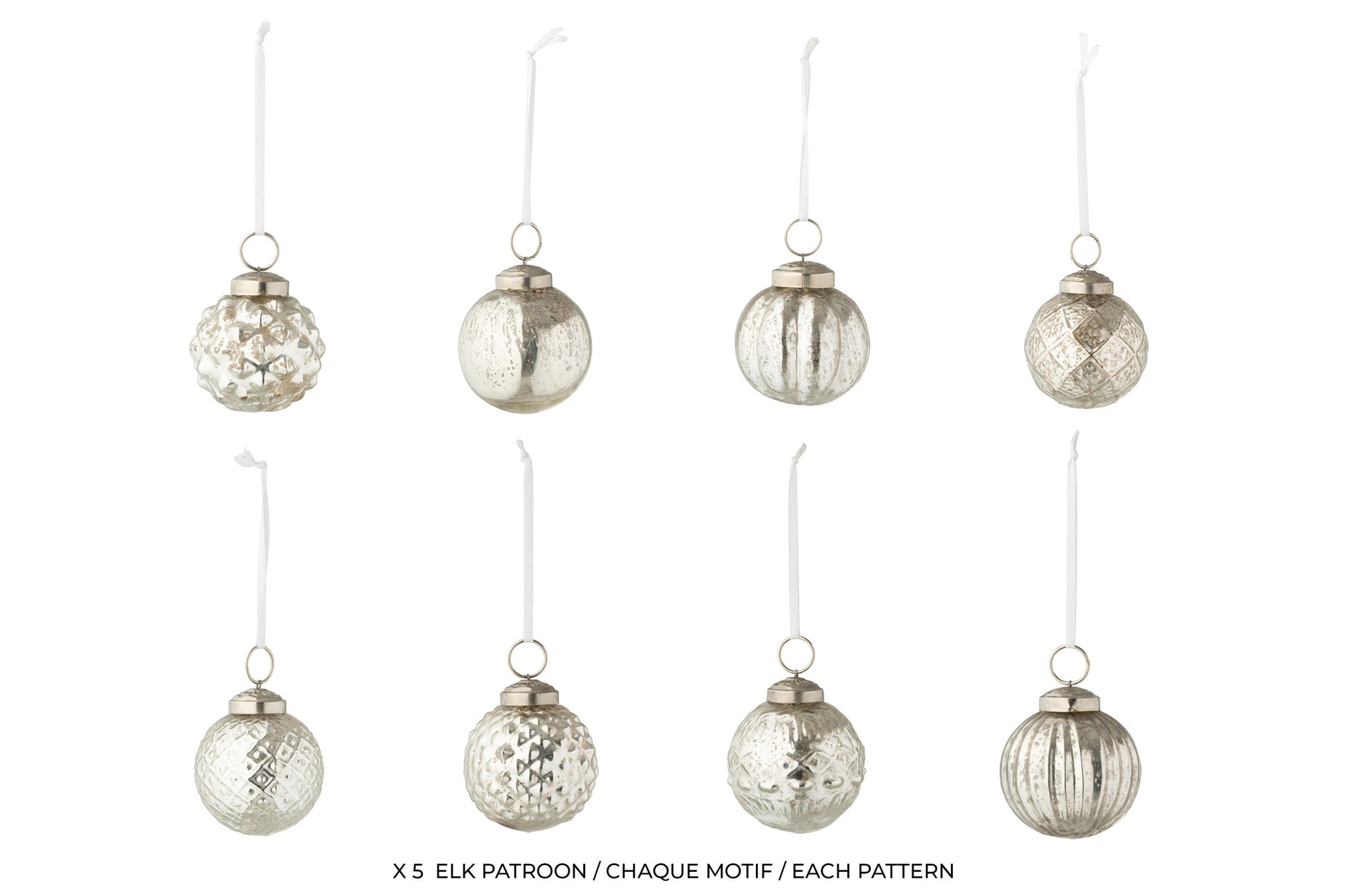 J-LINE DOOS VAN 40 KERSTBALLEN 8 PATRONEN GLAS ZILVERKLEURIGllen 8 patronen glas zilverkleurig