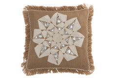 Kussen Bloem Abstract Jute Natuurlijk/Beige