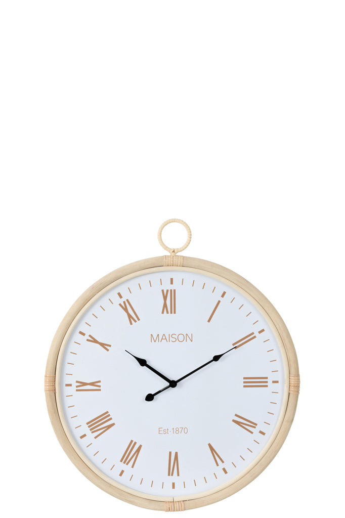 J-LINE WANDKLOK KYR – ROTAN/MDF NATUUR/WIT MEDIUM