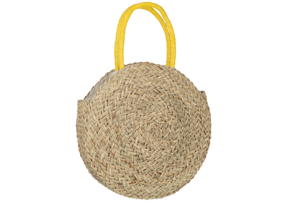 J-LINE STRANDTAS ROND MET BLOEM – ZEEGRAS NATUUR/GEEL