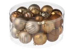J-LINE DOOS VAN 30 KERSTBALLEN PLASTIC BRUIN
