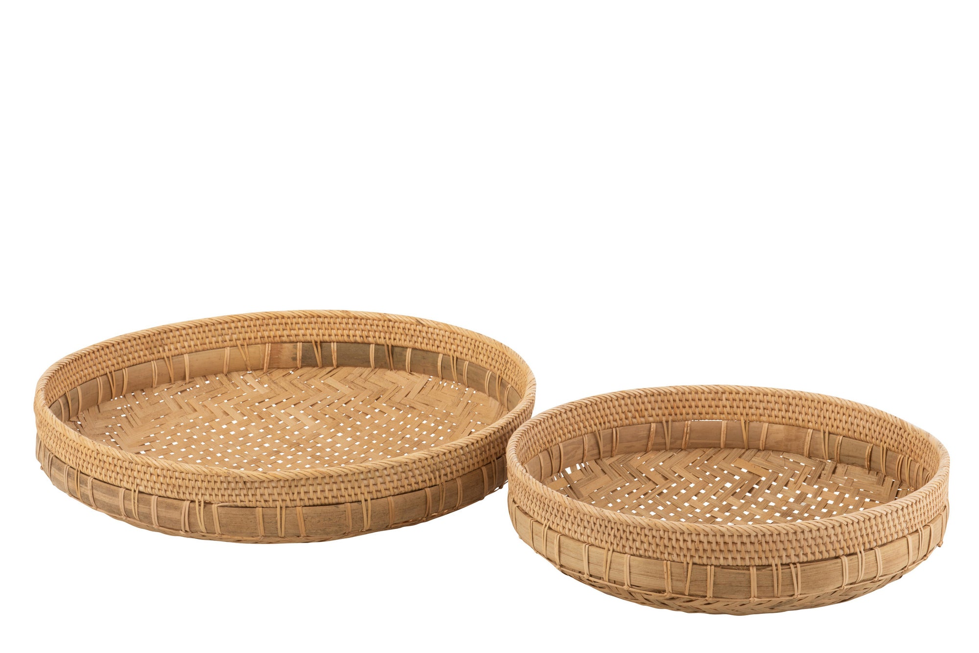 Set van 2 ronde rieten natuurlijke schalen