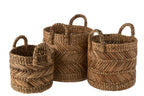  J-LINE SET VAN 3 GEVLOCHTEN RAFFIA MANDEN