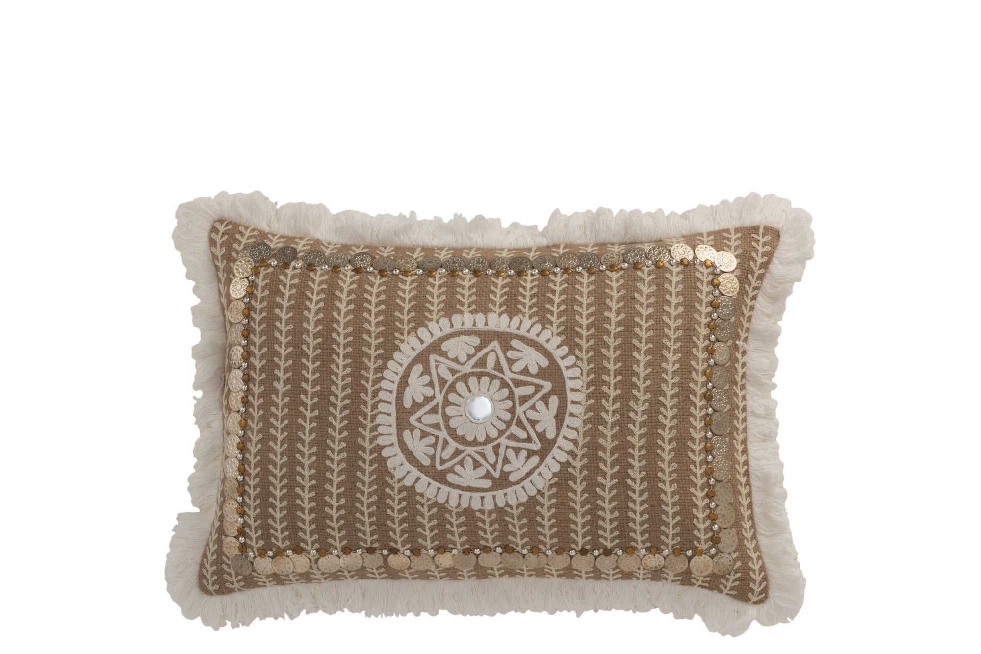 Kussen Rechthoekig Patroon Met Munten Jute Natuur/Beige