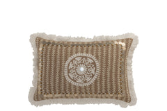Kussen Rechthoekig Patroon Met Munten Jute Natuur/Beige