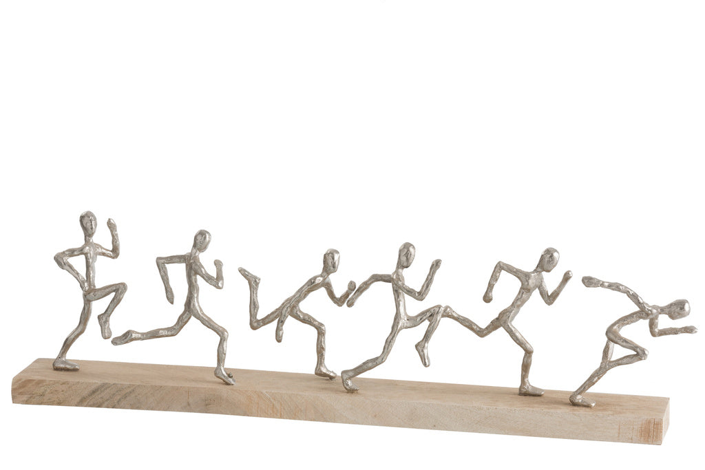 J-LINE BEELD 6 RUNNERS ALUMINIUM/HOUT ZILVER/NATURAL