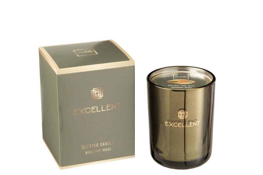 J-LINE SCENTED CANDLE EXCELLENT BERGAMOT WOOD GROEN SMALL - 50U