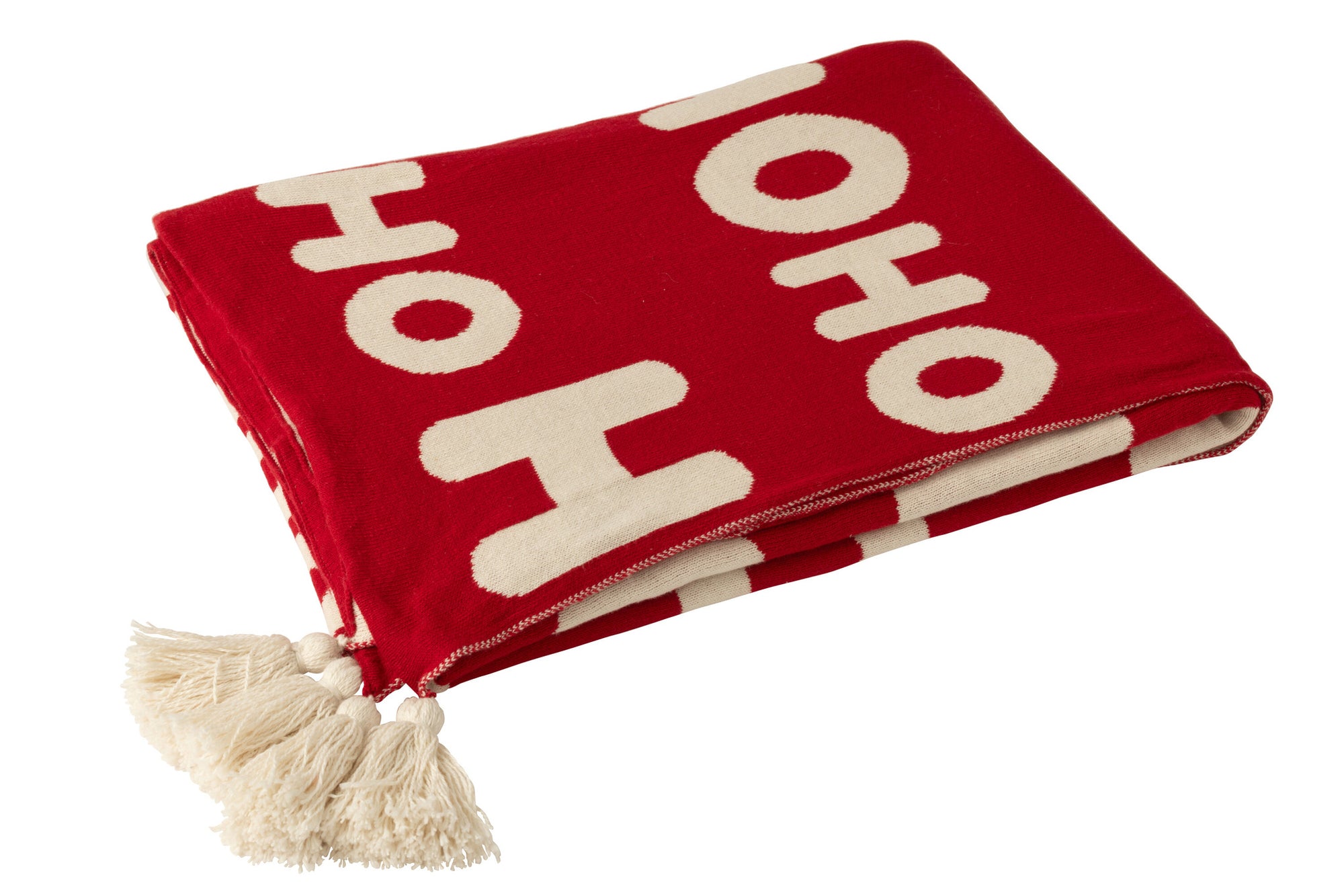 J-LINE DEKEN HOHOHO POLYESTER KERST ROOD/WIT