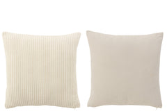J-LINE KUSSEN VELVET VIERKANT KATOEN WIT ASSORTIMENT VAN 2