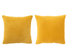 J-LINE KUSSEN VELVET VIERKANT KATOEN OKER ASSORTIMENT VAN 2