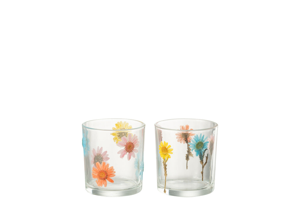 J-LINE TEALIGHT HOLDER POSY SMALL GLASS MIX – SET VAN 2