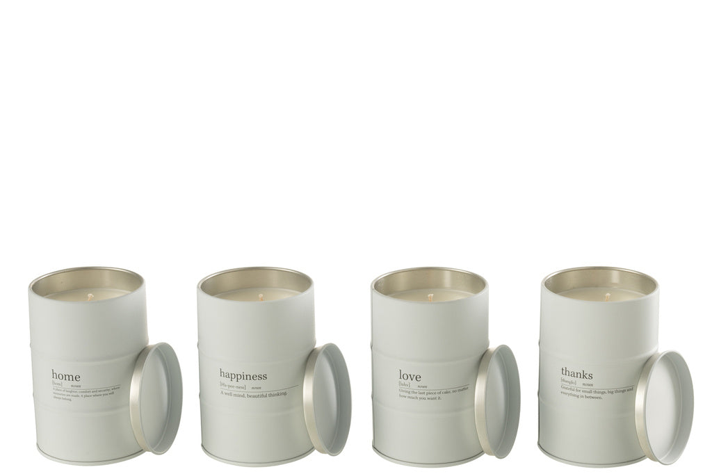 J-LINE SCENTED CANDLE QUOTE ENGLISH-FRENCH WHITE 55H SET VAN 4 STUKS