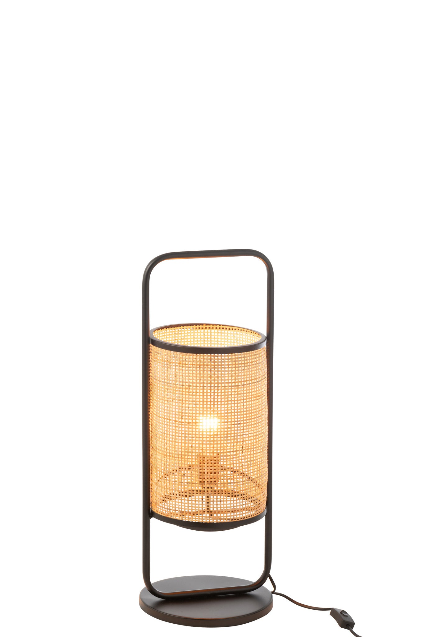 Lamp op voet Elton metaal/rotan zwart/naturel klein