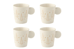 J-LINE DOOS VAN 4 KOFFIEKOPJES KERAMIEK WIT KERST