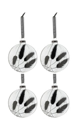 J-LINE DOOS VAN 4 KERSTBALLEN ROND PLAT GEDROOGD HARETAIL ZWART GLAS TRANSPARANT MEDIUM