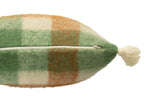 Kussen geruit+kwastjes acryl wit/groen/bruin