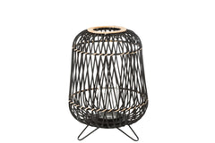 J-LINE LANTAARN OP VOET BAMBOE ZWART/NATUUR MEDIUM