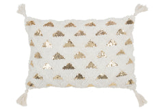 J-LINE KUSSEN TUFTED MET KWASTJES & PAILLETTEN – KATOEN – WIT/GOUD – 60×40 CM