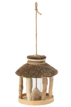 J-Line Vogelhuis Hangend met Voederbak Hout/Gedroogd Gras Natuurlijk – Functionele en Decoratieve Vogelschuilplaats