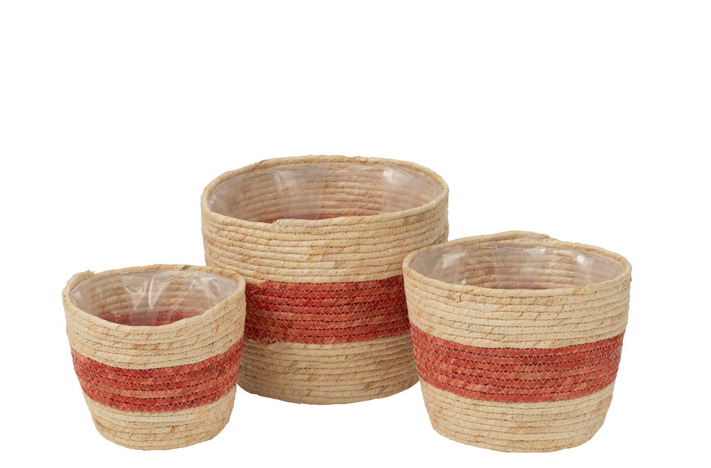 J-LINE SET VAN 3 MANDEN STREPEN – MAISBLAD NATUREL/ROOD