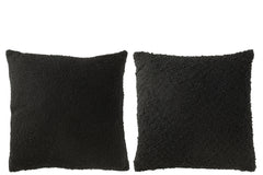 Kussen Vierkant Los/Strak Geweven Katoen Zwart Assortiment Van 2