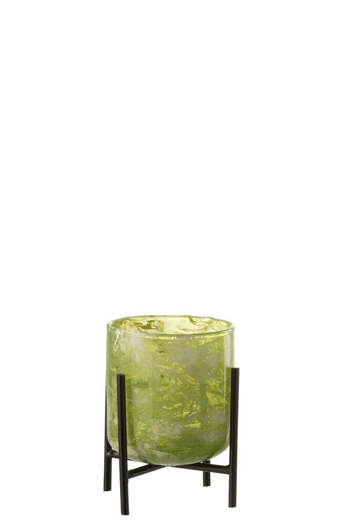 J-LINE WINDLICHT OP STANDAARD – GLAS/IJZER MARMER GROEN SMALL