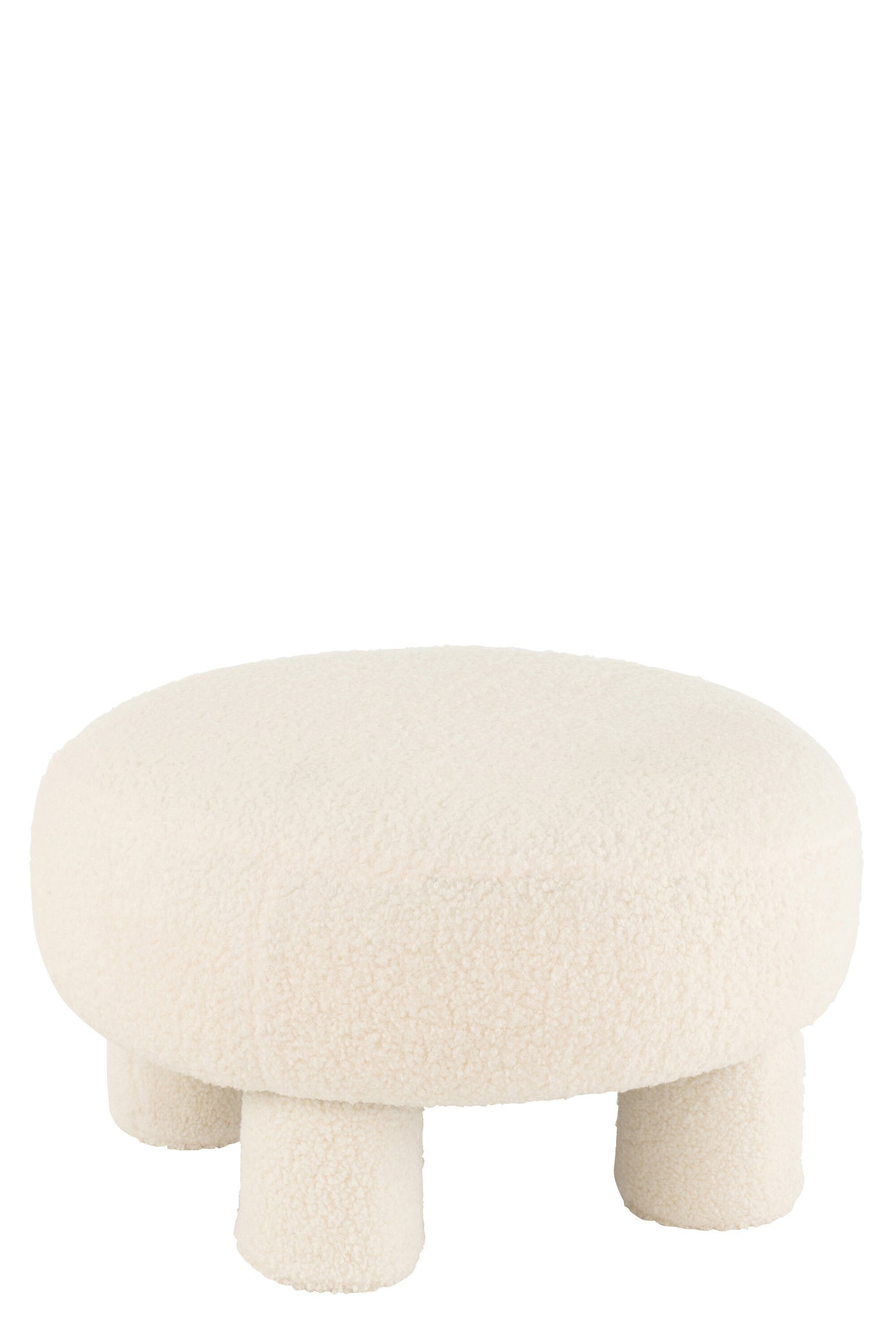 Ronde kruk met teddy-poten, bouclé, wit