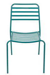 Turquoise gestreepte metalen tuinstoel