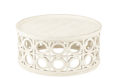 Salontafel met houtsnijwerk van vurenhout/MDF wit